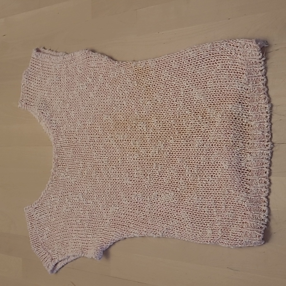 EUC VTG 70s Nicolette Light Pink Open Knit Top Ramie Blend
